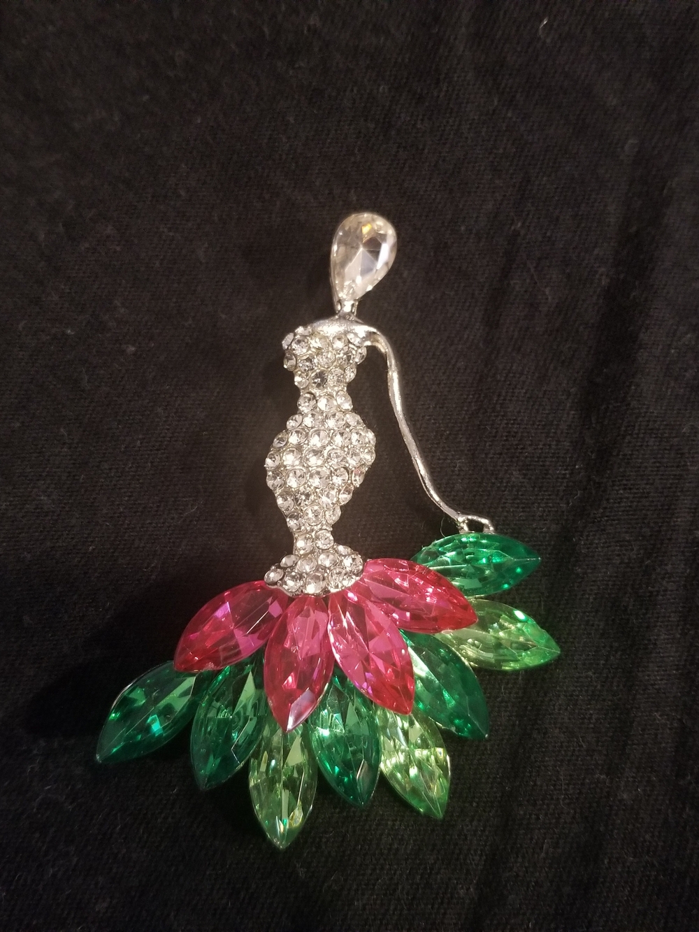Pink And Green  Floral Drop Pendant Brooch  - Women Jewelry